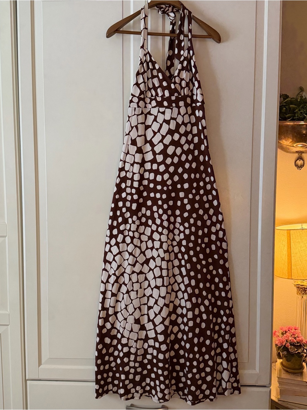 Diane Von Furstenberg Brown and White Polka Dot Maxi Dress
